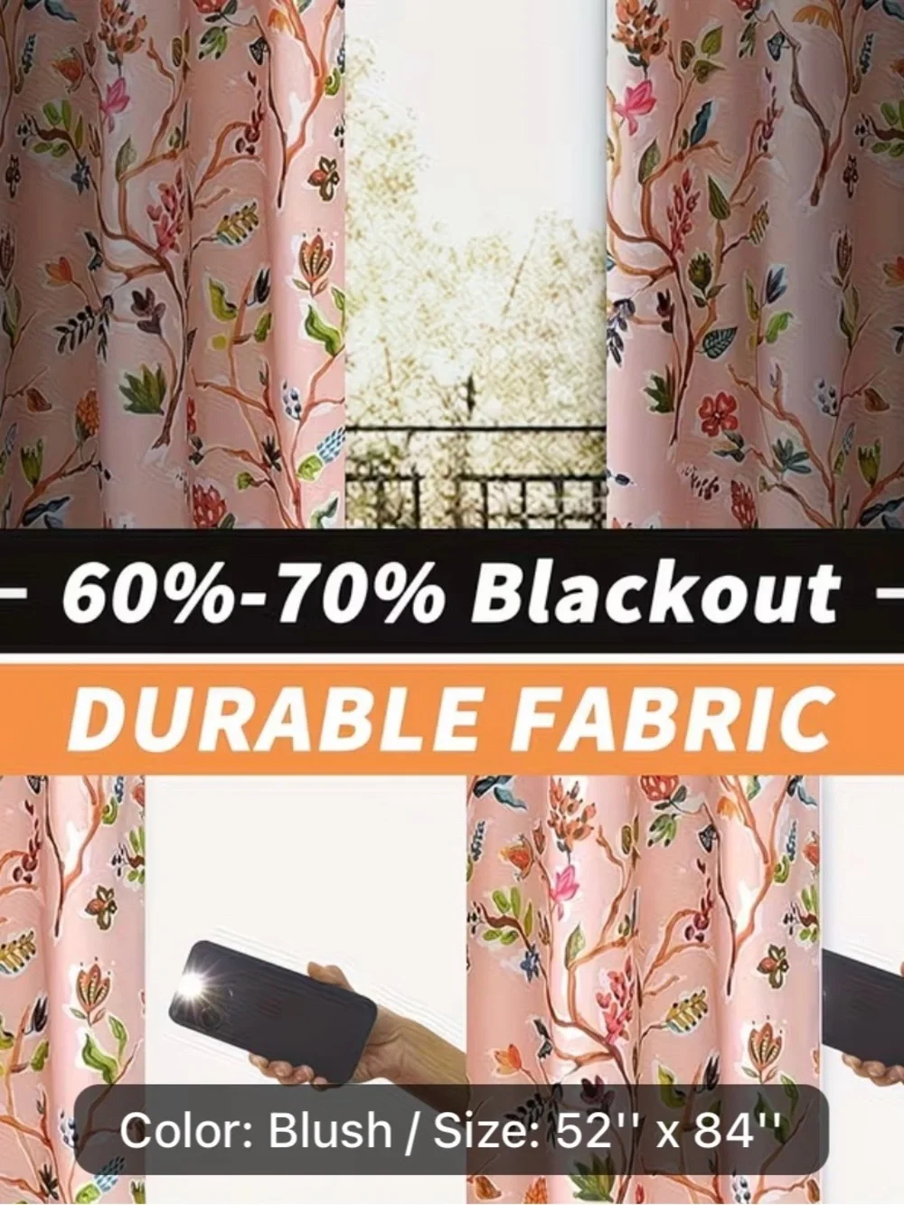Floral Pink Grommet Curtains - Bird & Branch Watercolor Print